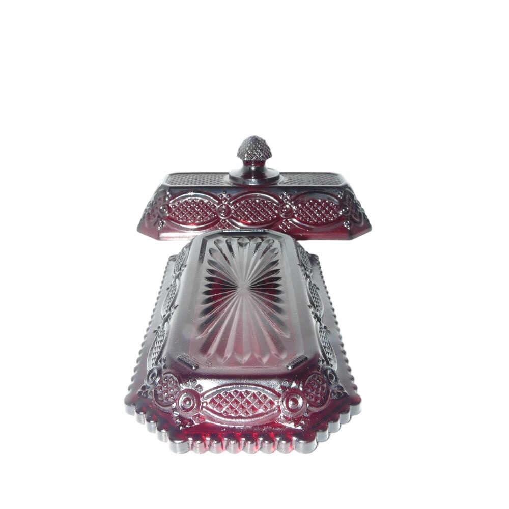 Vintage Avon Cape Cod Ruby Red Glass Butter Dish Lid Rectangular Knob MCM Retro - Picture 2 of 9